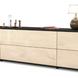 Lowboard Assunta | Korpus Anthrazit | Front in Zeder Holz Optik | 180x49x35cm (BxHxT)