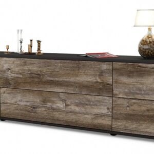 Lowboard Assunta | Korpus Anthrazit | Front in Treibholz Holz Optik | 180x49x35cm (BxHxT)