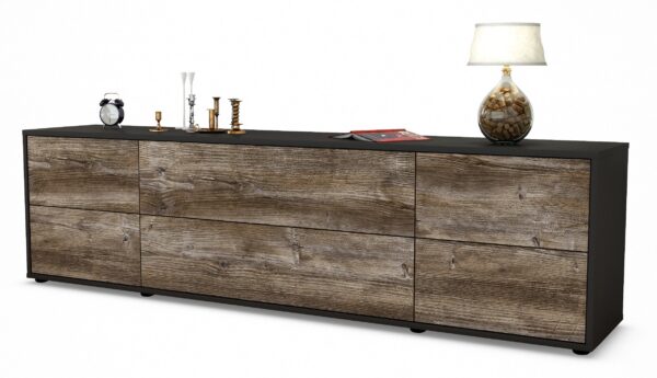 Lowboard Assunta | Korpus Anthrazit | Front in Treibholz Holz Optik | 180x49x35cm (BxHxT)