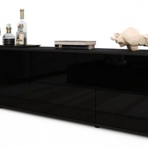 Lowboard Assunta | Korpus Anthrazit | Front in Hochglanz Schwarz | 180x49x35cm (BxHxT)