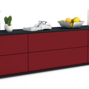 Lowboard Assunta | Korpus Anthrazit | Front in Bordeaux | 180x49x35cm (BxHxT)