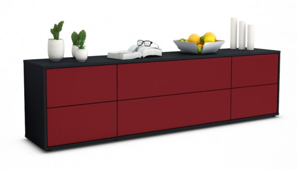 Lowboard Assunta | Korpus Anthrazit | Front in Bordeaux | 180x49x35cm (BxHxT)