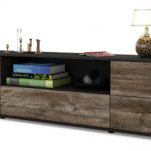 Lowboard Atlanta | Korpus Anthrazit | Front in Treibholz Holz Optik | 180x49x35cm (BxHxT)
