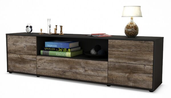 Lowboard Atlanta | Korpus Anthrazit | Front in Treibholz Holz Optik | 180x49x35cm (BxHxT)