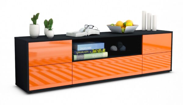 Lowboard Atlanta | Korpus Anthrazit | Front in Hochglanz Orange | 180x49x35cm (BxHxT)
