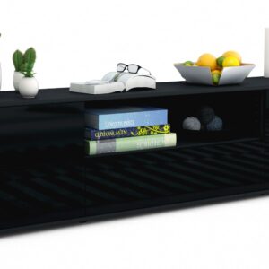 Lowboard Atlanta | Korpus Anthrazit | Front in Hochglanz Schwarz | 180x49x35cm (BxHxT)