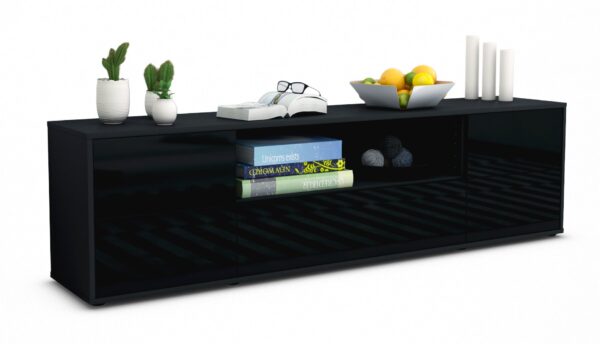 Lowboard Atlanta | Korpus Anthrazit | Front in Hochglanz Schwarz | 180x49x35cm (BxHxT)