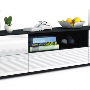 Lowboard Atlanta | Korpus Anthrazit | Front in Hochglanz Weiß | 180x49x35cm (BxHxT)