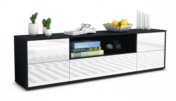 Lowboard Atlanta | Korpus Anthrazit | Front in Hochglanz Weiß | 180x49x35cm (BxHxT)