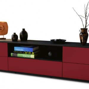 Lowboard Atlanta | Korpus Anthrazit | Front in Bordeaux | 180x49x35cm (BxHxT)