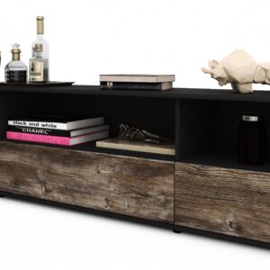 Lowboard Aurelia | Korpus Anthrazit | Front in Treibholz Holz Optik | 180x49x35cm (BxHxT)