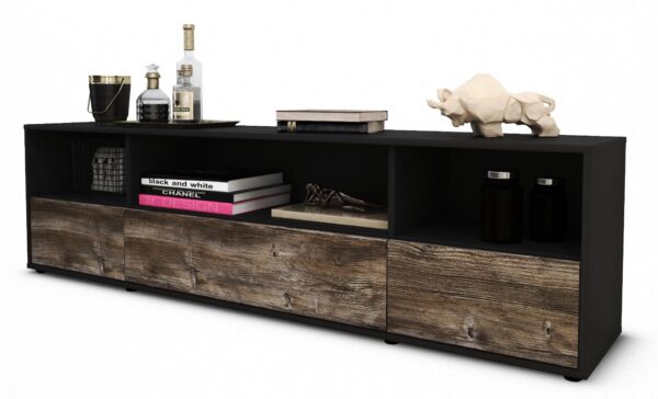 Lowboard Aurelia | Korpus Anthrazit | Front in Treibholz Holz Optik | 180x49x35cm (BxHxT)