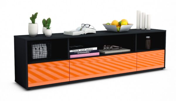 Lowboard Aurelia | Korpus Anthrazit | Front in Hochglanz Orange | 180x49x35cm (BxHxT)
