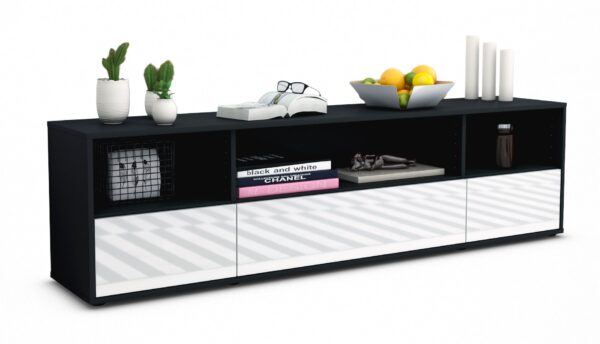 Lowboard Aurelia | Korpus Anthrazit | Front in Hochglanz Weiß | 180x49x35cm (BxHxT)