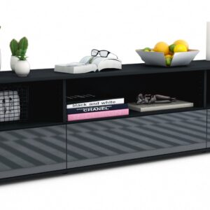 Lowboard Aurelia | Korpus Anthrazit | Front in Hochglanz Grau | 180x49x35cm (BxHxT)