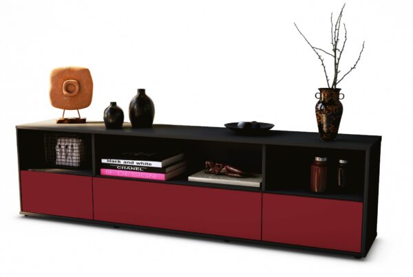 Lowboard Aurelia | Korpus Anthrazit | Front in Bordeaux | 180x49x35cm (BxHxT)