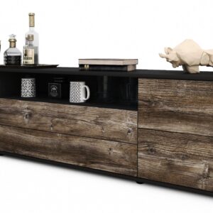 Lowboard Aurora | Korpus Anthrazit | Front in Treibholz Holz Optik | 180x49x35cm (BxHxT)