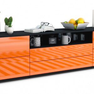 Lowboard Aurora | Korpus Anthrazit | Front in Hochglanz Orange | 180x49x35cm (BxHxT)