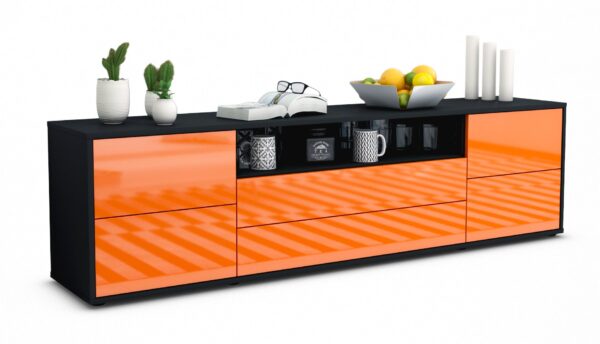 Lowboard Aurora | Korpus Anthrazit | Front in Hochglanz Orange | 180x49x35cm (BxHxT)