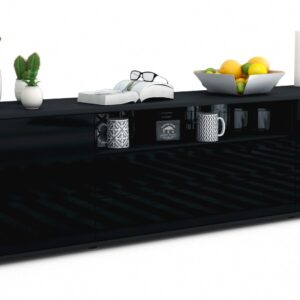 Lowboard Aurora | Korpus Anthrazit | Front in Hochglanz Schwarz | 180x49x35cm (BxHxT)