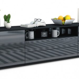 Lowboard Aurora | Korpus Anthrazit | Front in Hochglanz Grau | 180x49x35cm (BxHxT)