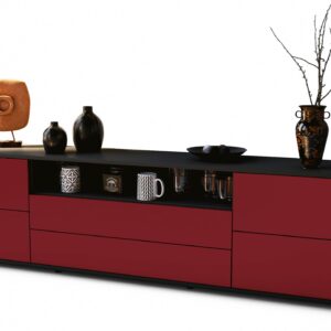 Lowboard Aurora | Korpus Anthrazit | Front in Bordeaux | 180x49x35cm (BxHxT)