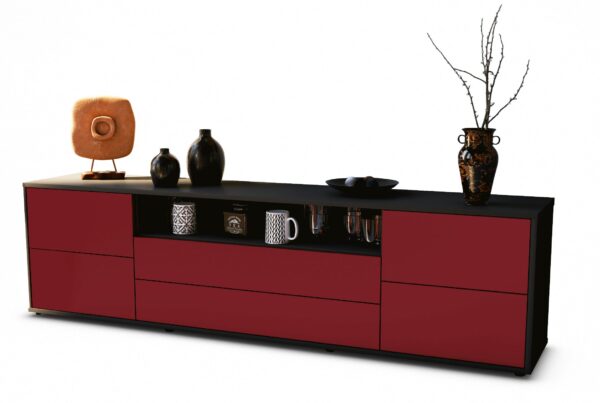 Lowboard Aurora | Korpus Anthrazit | Front in Bordeaux | 180x49x35cm (BxHxT)