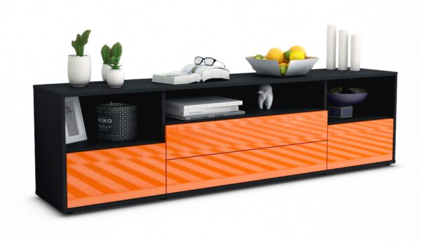 Lowboard Azula | Korpus Anthrazit | Front in Hochglanz Orange | 180x49x35cm (BxHxT)
