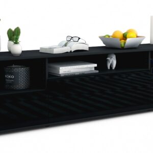 Lowboard Azula | Korpus Anthrazit | Front in Hochglanz Schwarz | 180x49x35cm (BxHxT)