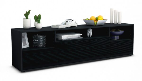 Lowboard Azula | Korpus Anthrazit | Front in Hochglanz Schwarz | 180x49x35cm (BxHxT)