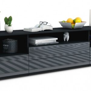 Lowboard Azula | Korpus Anthrazit | Front in Hochglanz Grau | 180x49x35cm (BxHxT)