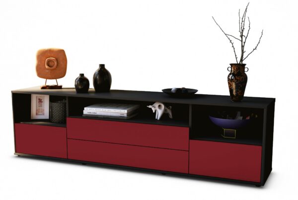 Lowboard Azula | Korpus Anthrazit | Front in Bordeaux | 180x49x35cm (BxHxT)