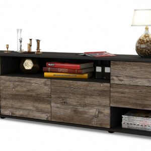 Lowboard Barbara | Korpus Anthrazit | Front in Treibholz Holz Optik | 180x49x35cm (BxHxT)