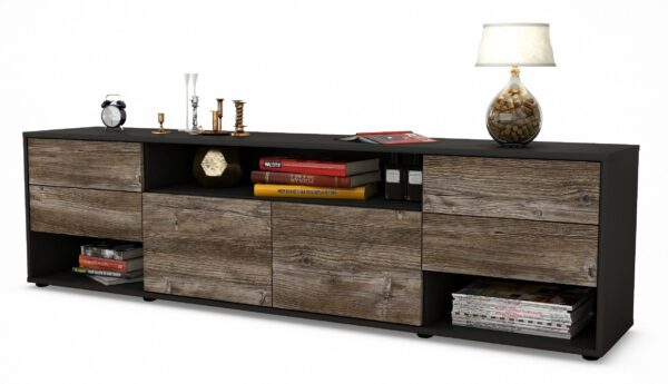 Lowboard Barbara | Korpus Anthrazit | Front in Treibholz Holz Optik | 180x49x35cm (BxHxT)