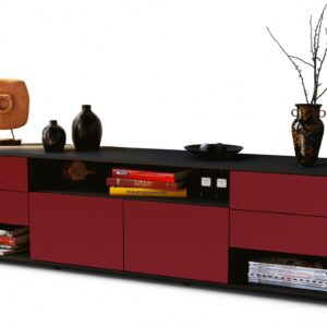 Lowboard Barbara | Korpus Anthrazit | Front in Bordeaux | 180x49x35cm (BxHxT)