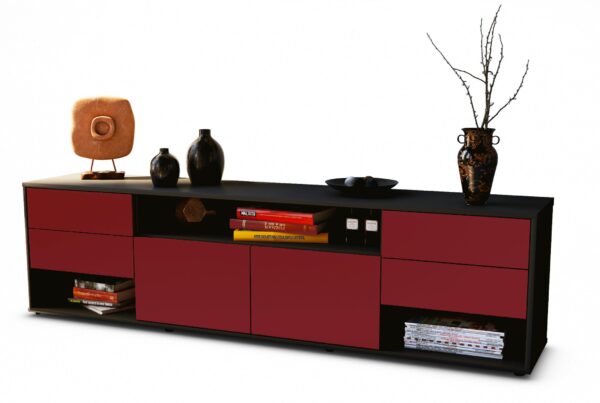 Lowboard Barbara | Korpus Anthrazit | Front in Bordeaux | 180x49x35cm (BxHxT)