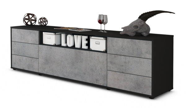 Lowboard Beatrice | Korpus Anthrazit | Front in Beton Optik | 180x49x35cm (BxHxT)