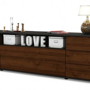 Lowboard Beatrice | Korpus Anthrazit | Front in Walnuss Holz Optik | 180x49x35cm (BxHxT)