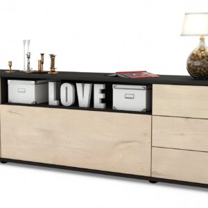 Lowboard Beatrice | Korpus Anthrazit | Front in Zeder Holz Optik | 180x49x35cm (BxHxT)