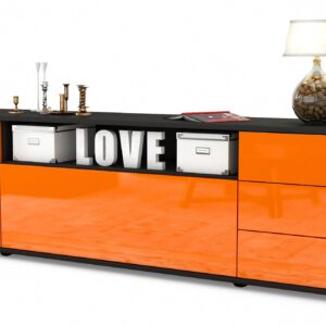 Lowboard Beatrice | Korpus Anthrazit | Front in Hochglanz Orange | 180x49x35cm (BxHxT)