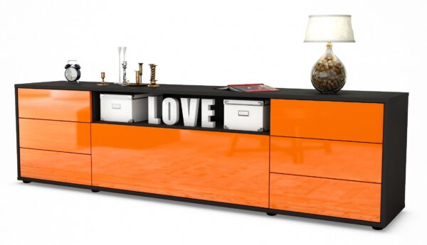 Lowboard Beatrice | Korpus Anthrazit | Front in Hochglanz Orange | 180x49x35cm (BxHxT)