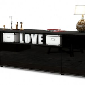Lowboard Beatrice | Korpus Anthrazit | Front in Hochglanz Schwarz | 180x49x35cm (BxHxT)