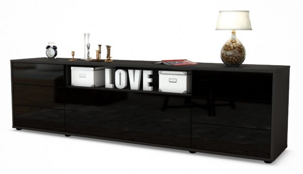 Lowboard Beatrice | Korpus Anthrazit | Front in Hochglanz Schwarz | 180x49x35cm (BxHxT)