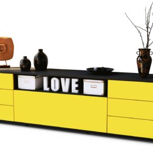 Lowboard Beatrice | Korpus Anthrazit | Front in Gelb | 180x49x35cm (BxHxT)