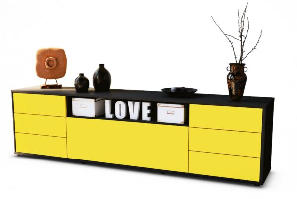 Lowboard Beatrice | Korpus Anthrazit | Front in Gelb | 180x49x35cm (BxHxT)