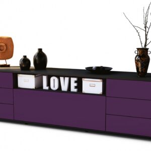 Lowboard Beatrice | Korpus Anthrazit | Front in Lila | 180x49x35cm (BxHxT)