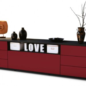Lowboard Beatrice | Korpus Anthrazit | Front in Bordeaux | 180x49x35cm (BxHxT)