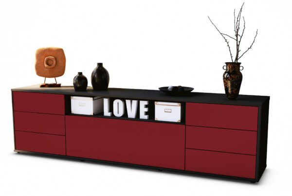 Lowboard Beatrice | Korpus Anthrazit | Front in Bordeaux | 180x49x35cm (BxHxT)
