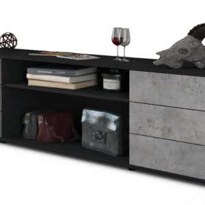 Lowboard Belinda | Korpus Anthrazit | Front in Beton Optik | 180x49x35cm (BxHxT)
