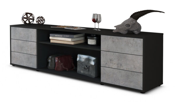 Lowboard Belinda | Korpus Anthrazit | Front in Beton Optik | 180x49x35cm (BxHxT)